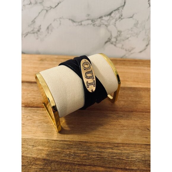 EUC Tory Burch Leather Rhinestone OUI Double Wrap Bracelet - Picture 4 of 6